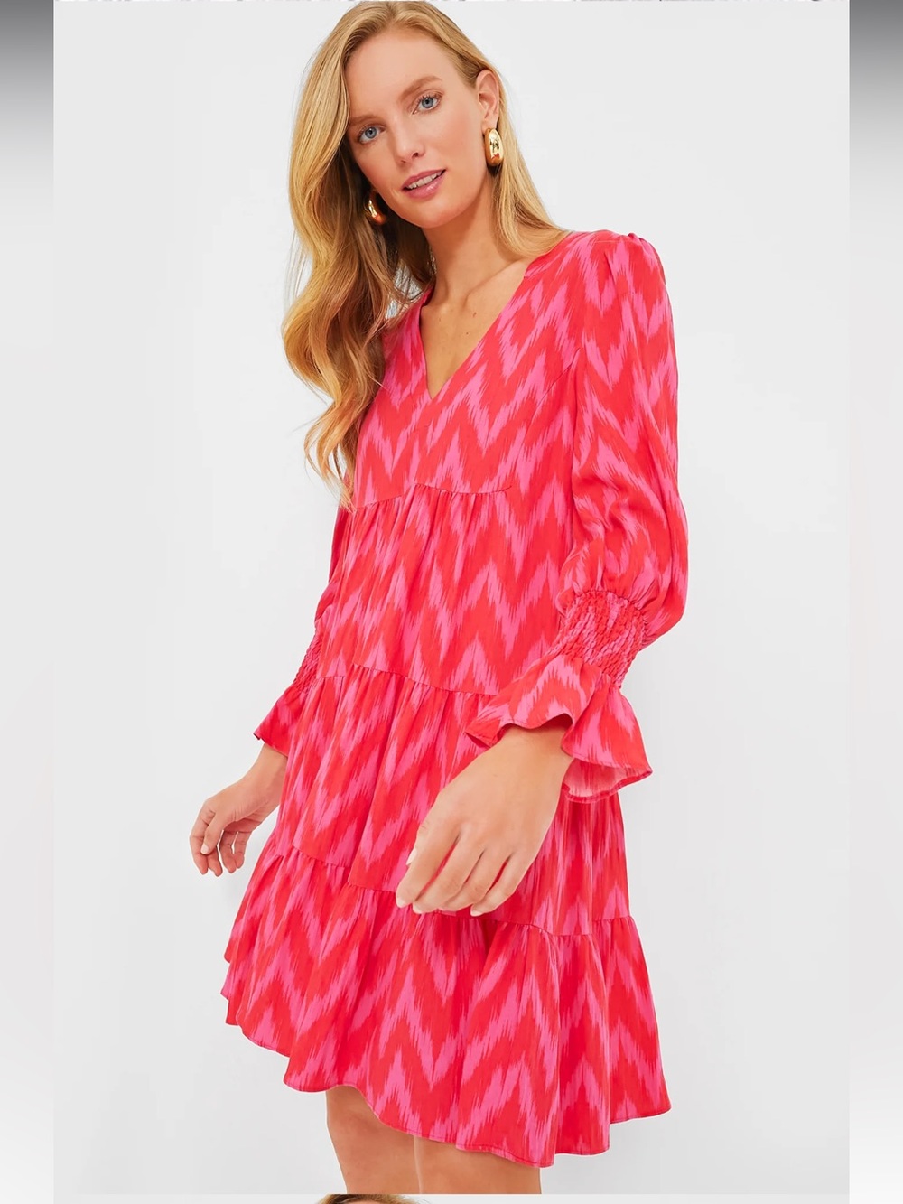 Tuckernuck Hot Pink Orange Ikat Kenzo Tiered Dress, size M